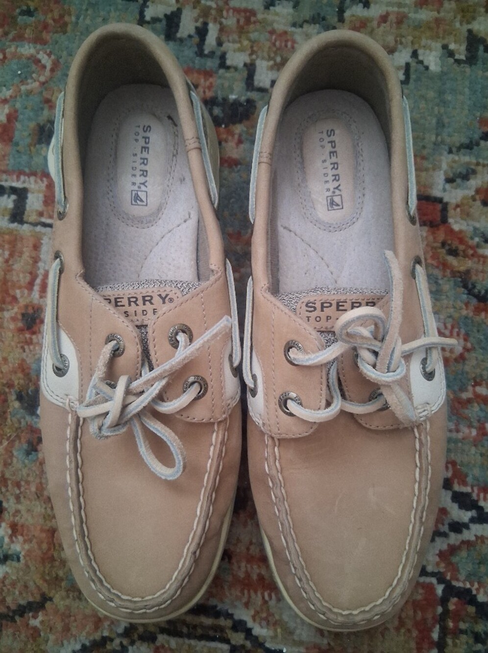 Sperry Tan and White Leather Boat Moccasins
